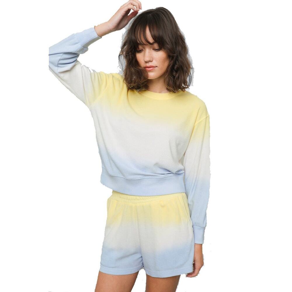Rails Women Sky Blue Dip Dye Terry Cotton Ramona Relaxed Sweatshirt Size XXL